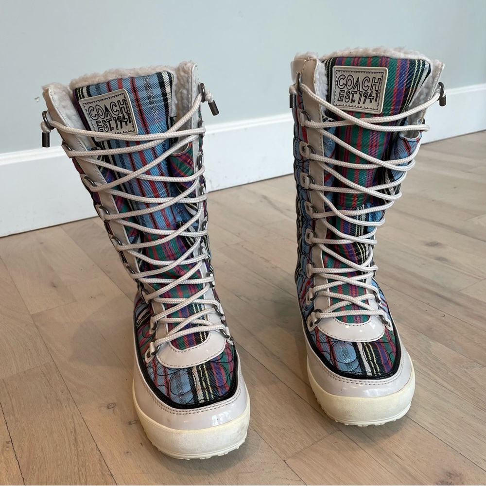COACH Snow Boots | Peggey Multicolor Lace Up | Shearling Lined | 7 - Picture 3 of 14